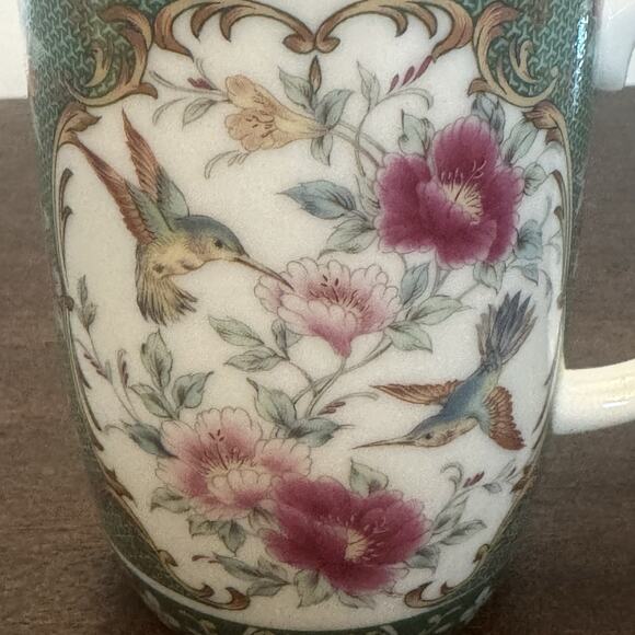 VTG Otagiri Japan Gallery Hummingbird Mug Tea Cup Floral Green Pink Birds Asian - Picture 7 of 11
